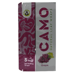 Grape Camo Wraps packaging with grape flavor branding.