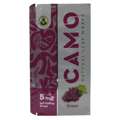 Grape Camo Wraps packaging with grape flavor branding.